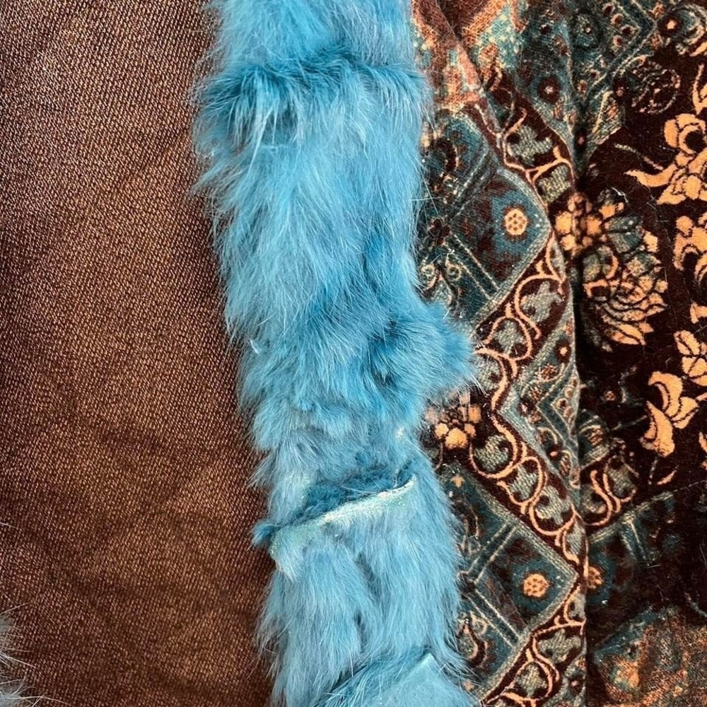 Vintage Y2K Eclectic Rabbit Fur Lined Vest Retro Electric Blue Velvet - Picture 3 of 8